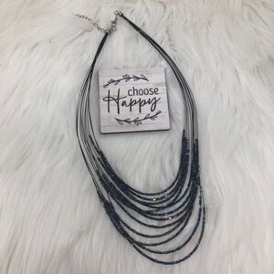 Multi Strand Black, Blue, Purple Beaded Necklace